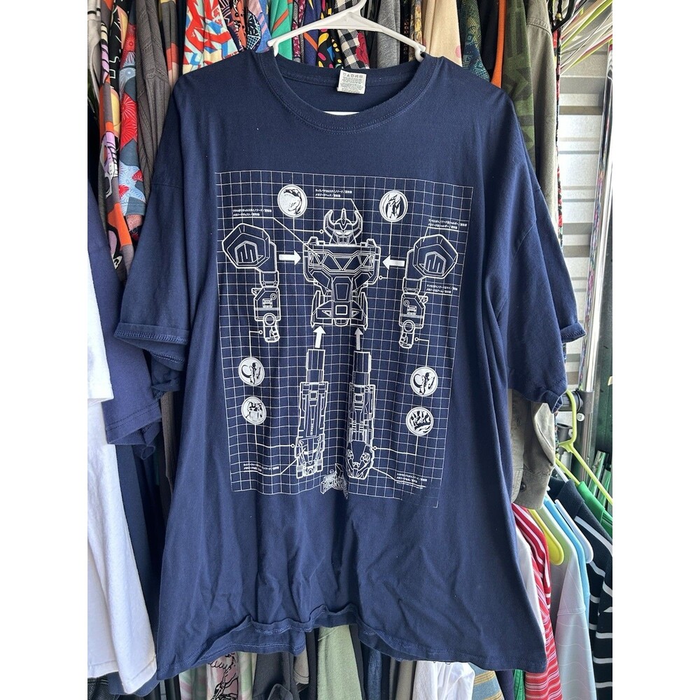Mighty Morphin Power Rangers Blue Print Style Navy Blue Tee Men’s 3XL